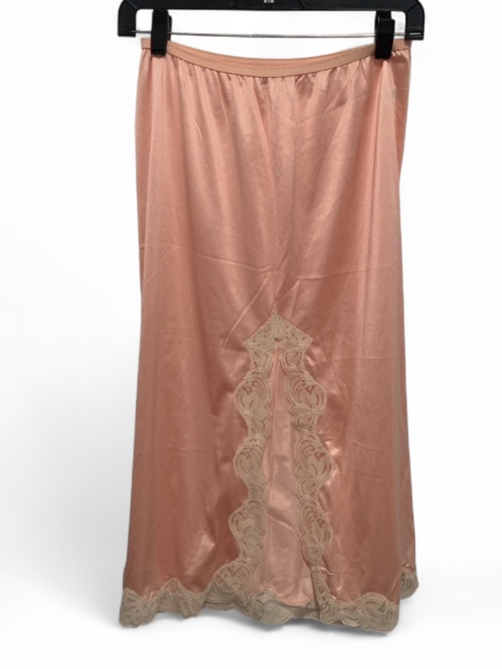 Vintage Satin Peach Lace-Trim Slip Skirt